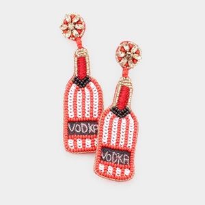 Red and white felt back vodka sequin earrings